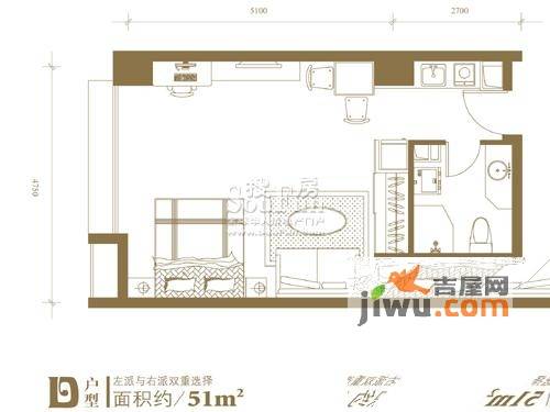 京隆国际公寓1室1厅1卫51㎡户型图