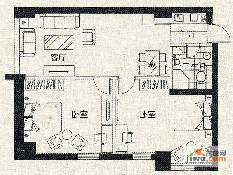 京隆国际公寓2室1厅1卫87㎡户型图