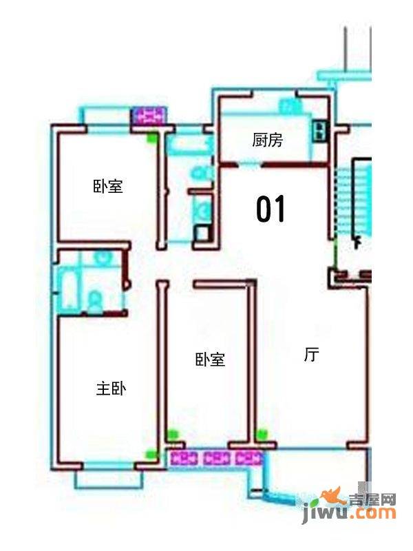 月苑六村3室2厅2卫128㎡户型图