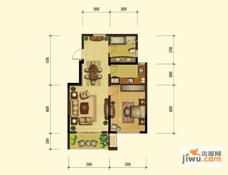 国信阅景龙华1室1厅1卫75㎡户型图