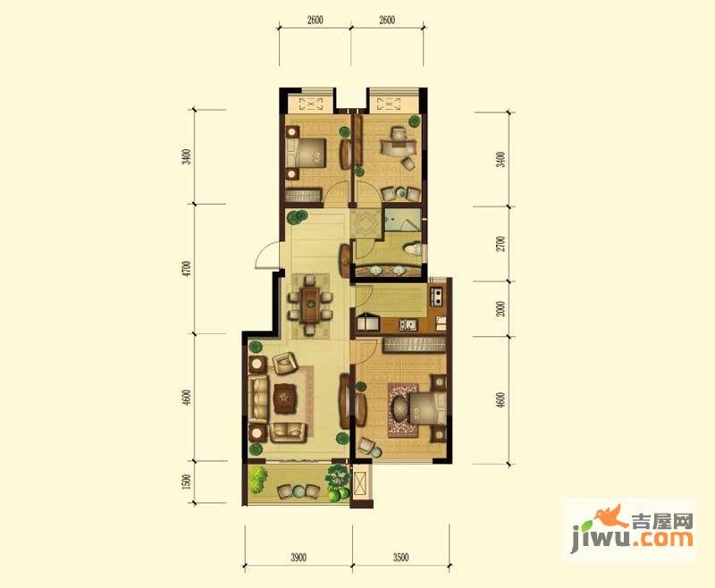 国信阅景龙华3室2厅1卫96㎡户型图