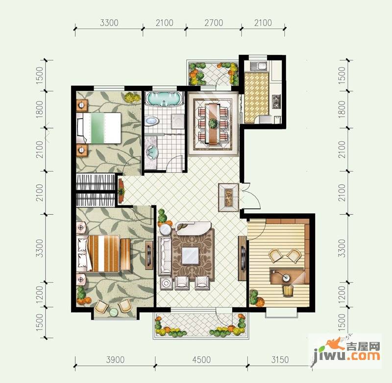 怡情山水3室2厅1卫137.2㎡户型图