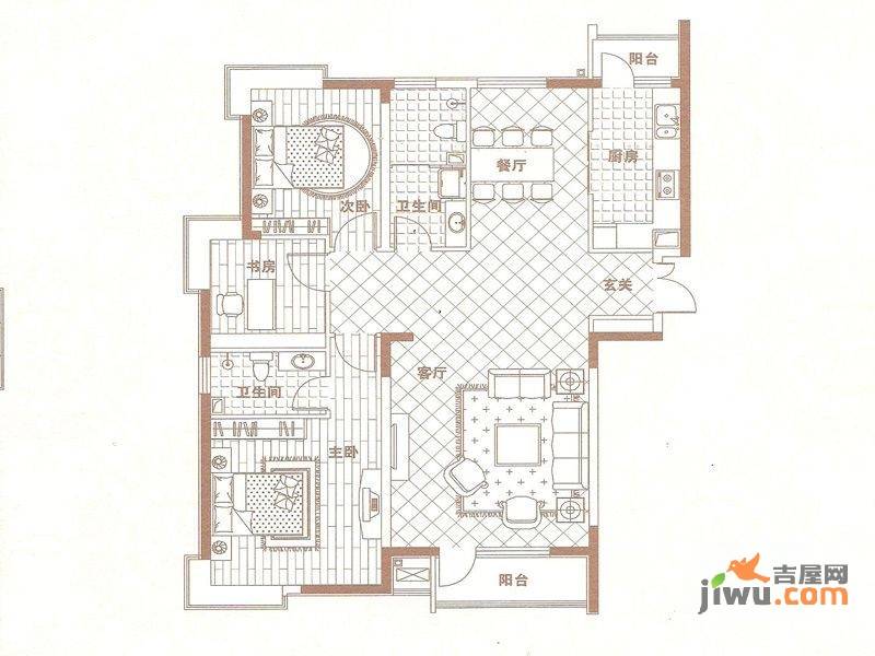 中央复兴里3室2厅2卫144.2㎡户型图