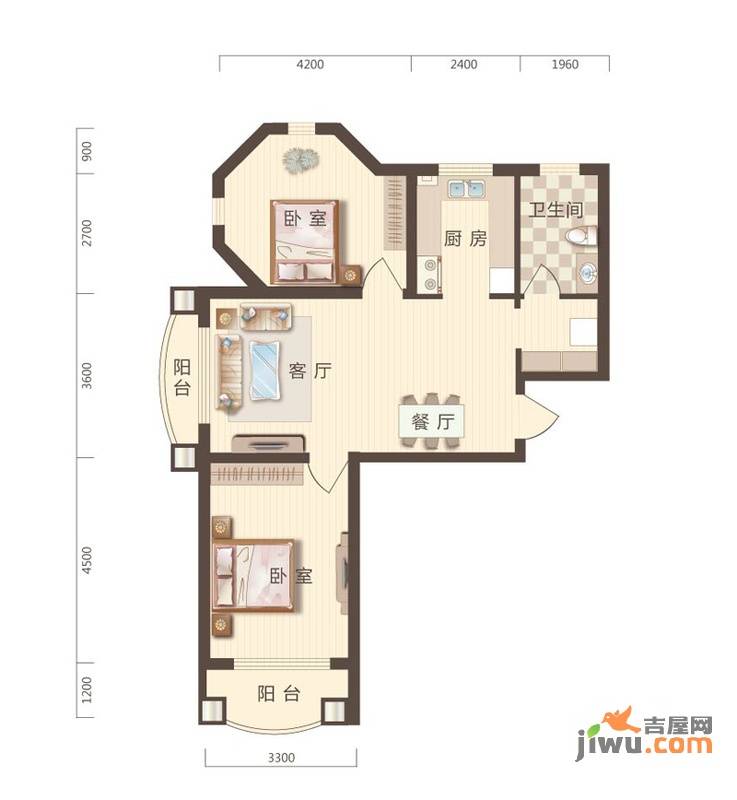 华通和平海岸5期巴萨香谷2室2厅1卫79.5㎡户型图