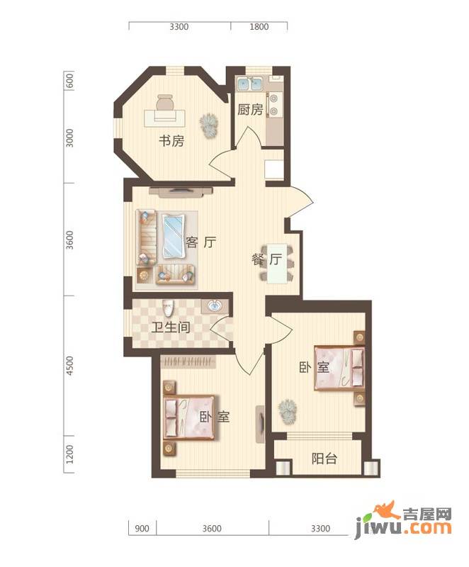 华通和平海岸5期巴萨香谷3室2厅1卫87.5㎡户型图