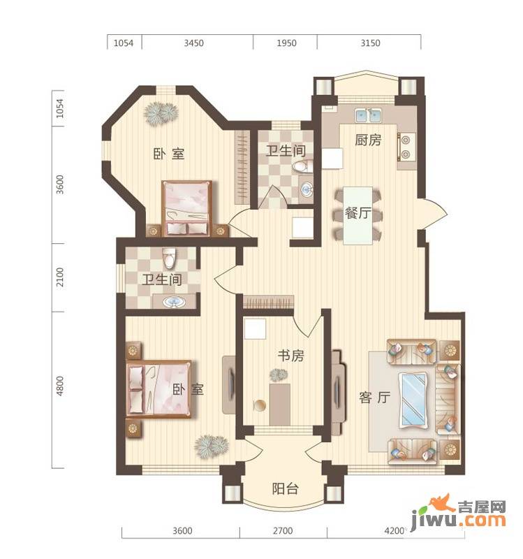 华通和平海岸5期巴萨香谷3室2厅2卫120.5㎡户型图