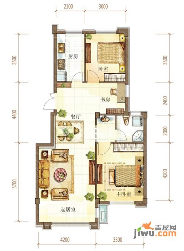 远洋自然3室2厅2卫98㎡户型图