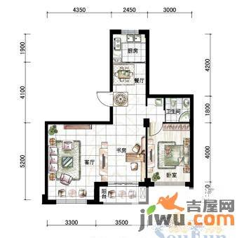 左岸尊邸2室2厅1卫84㎡户型图