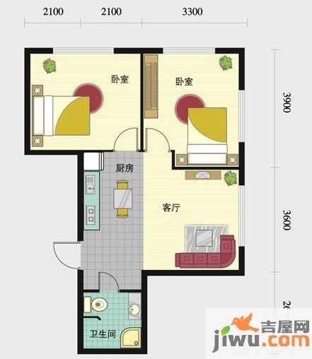 普照假日广场2室1厅1卫78.2㎡户型图