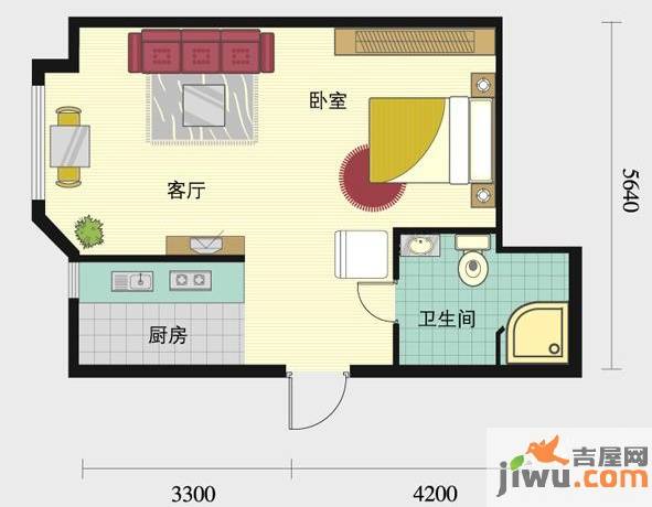 普照假日广场1室1厅1卫55.8㎡户型图