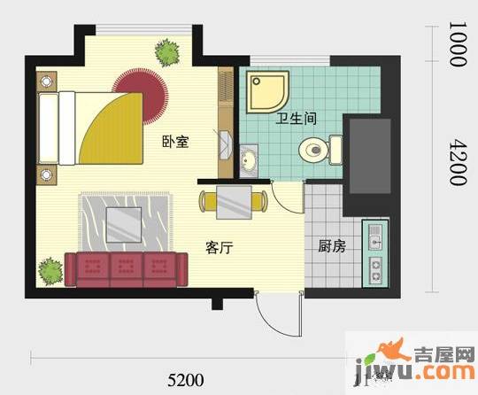 普照假日广场1室1厅1卫39.6㎡户型图