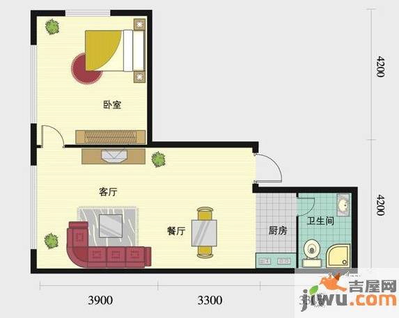 普照假日广场1室1厅1卫80.6㎡户型图