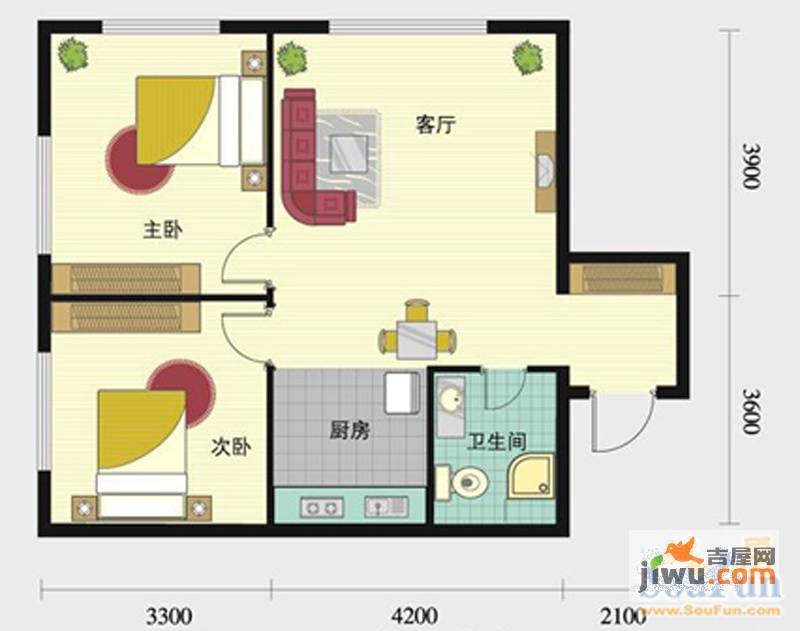 普照假日广场2室2厅1卫92.3㎡户型图