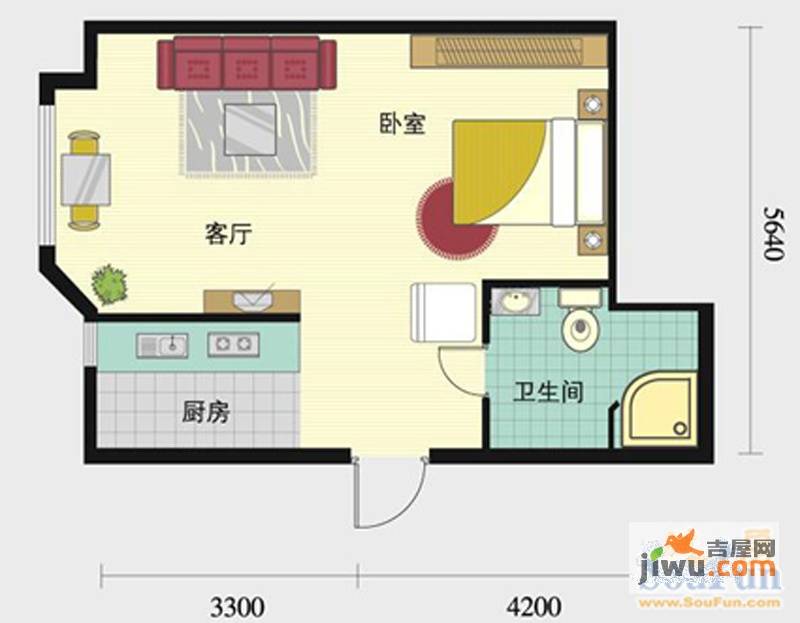 普照假日广场1室1厅1卫55.8㎡户型图