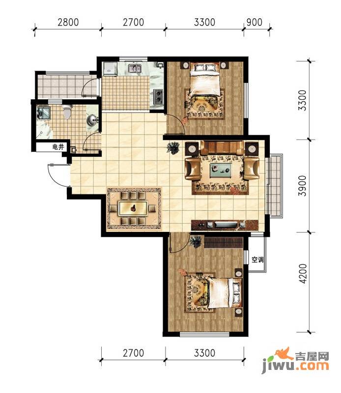 龙祥嘉园2室2厅1卫89.9㎡户型图