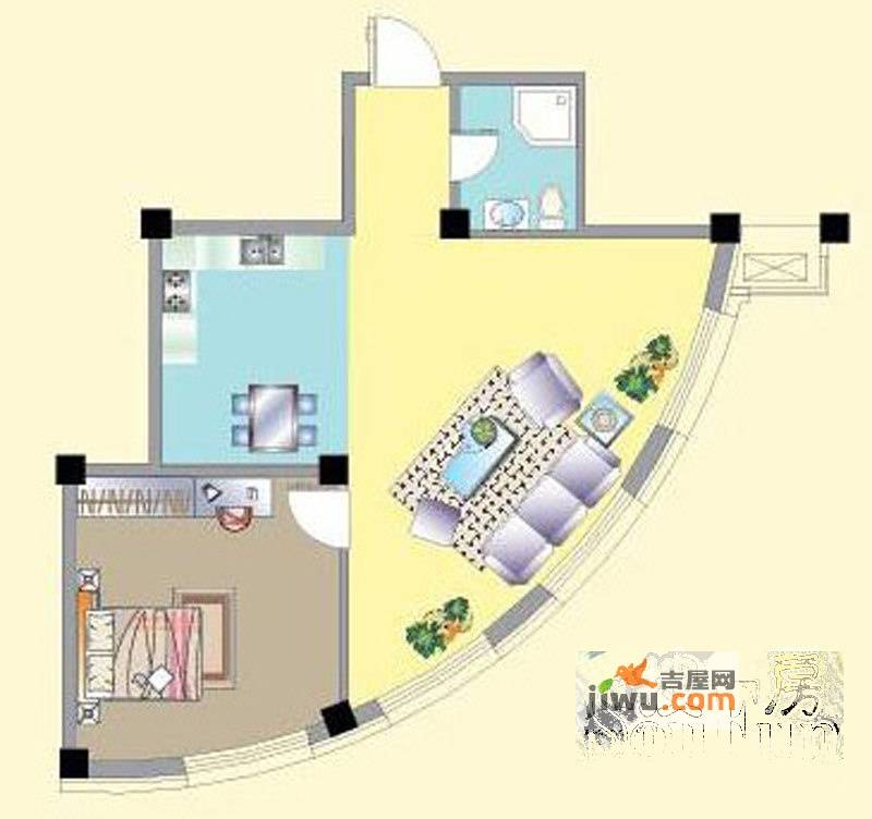 水木华庭1室2厅1卫75㎡户型图