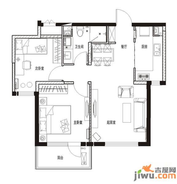 万科魅力之城2室2厅1卫76㎡户型图