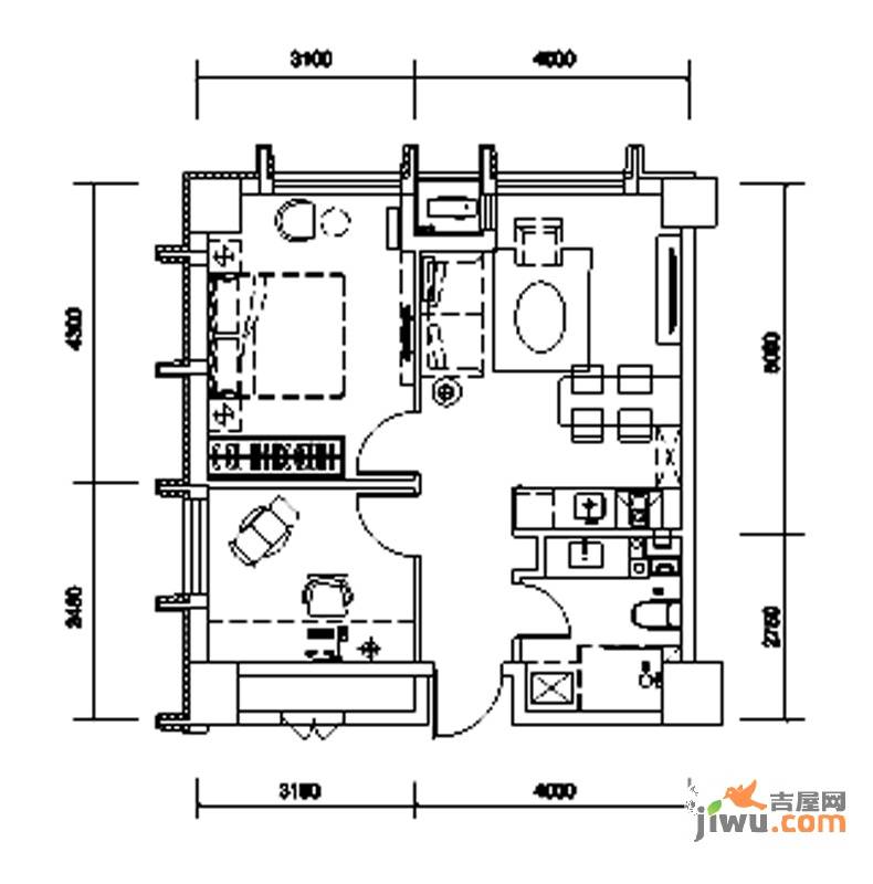 良运四季汇3室1厅1卫68.5㎡户型图