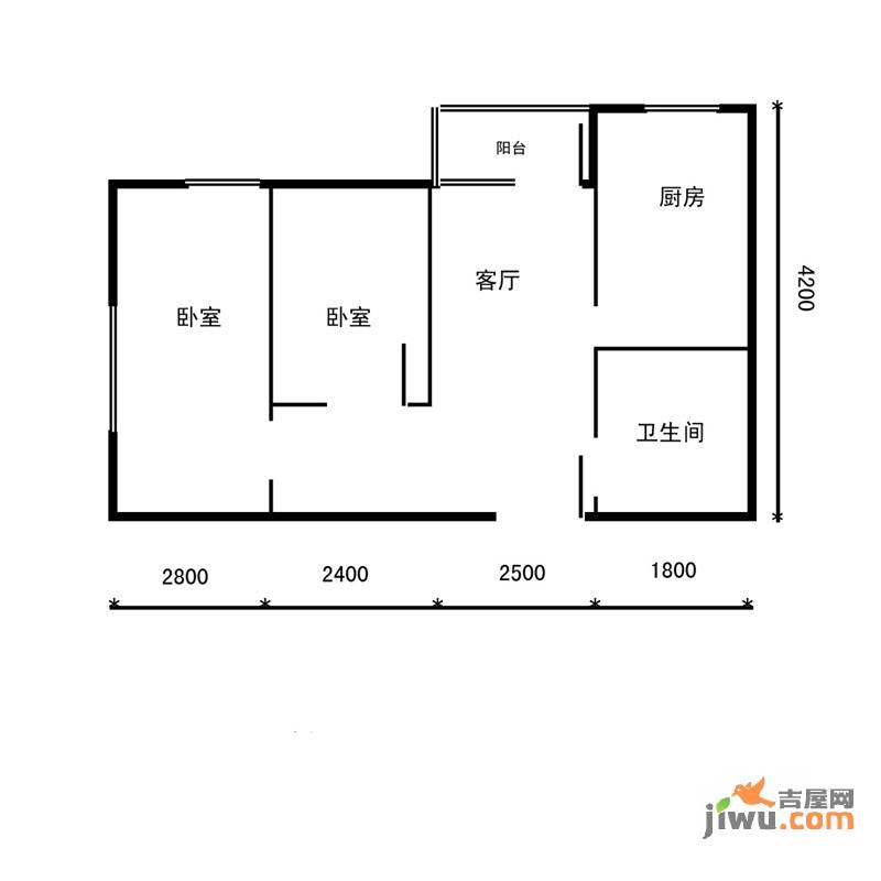 金地新里程2室2厅1卫59.7㎡户型图