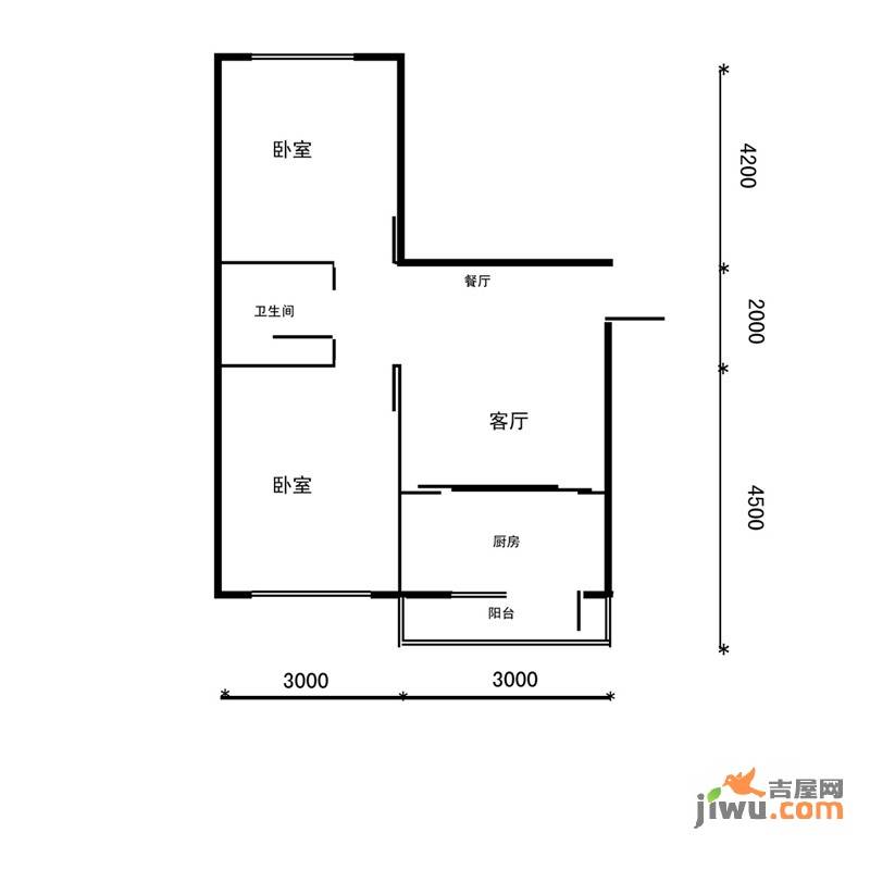 金地新里程2室2厅1卫59.7㎡户型图