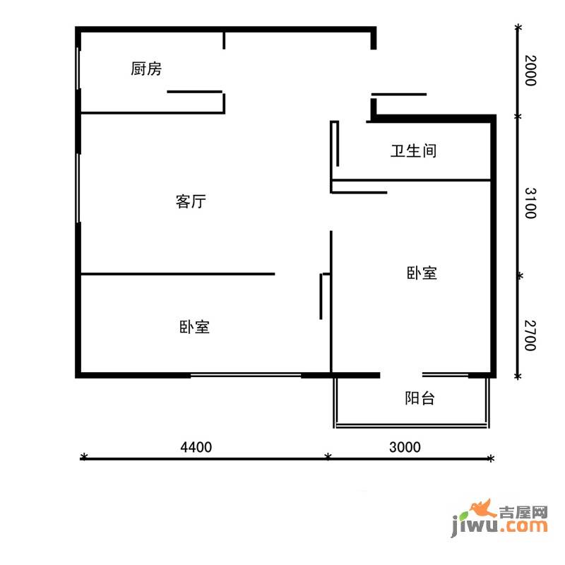 金地新里程2室1厅1卫77㎡户型图