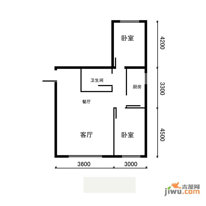 金地新里程2室2厅1卫59.7㎡户型图