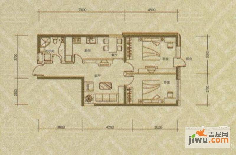 阳光馨苑2室2厅1卫82.1㎡户型图