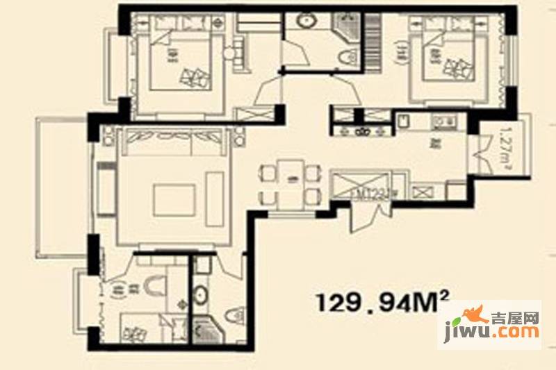 鑫境界3室2厅2卫129㎡户型图