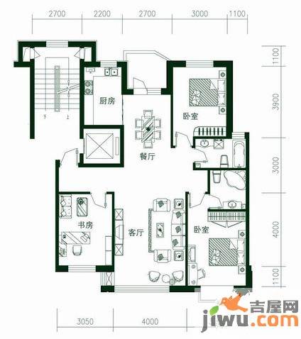 捷山观海3室2厅2卫122㎡户型图