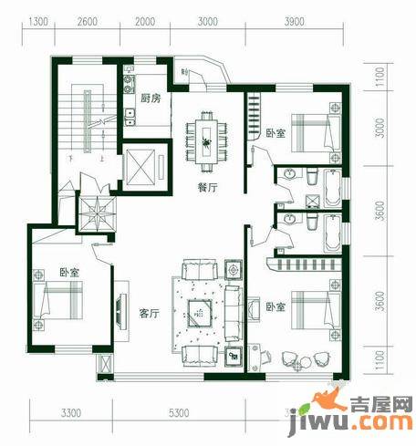 捷山观海3室2厅2卫122㎡户型图