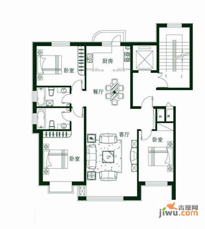 捷山观海3室2厅2卫133㎡户型图