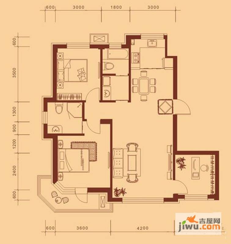 锦绣暖山3室2厅2卫107㎡户型图