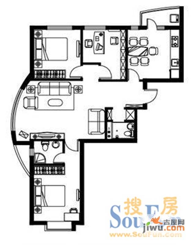 东方戴维营3室2厅2卫110㎡户型图