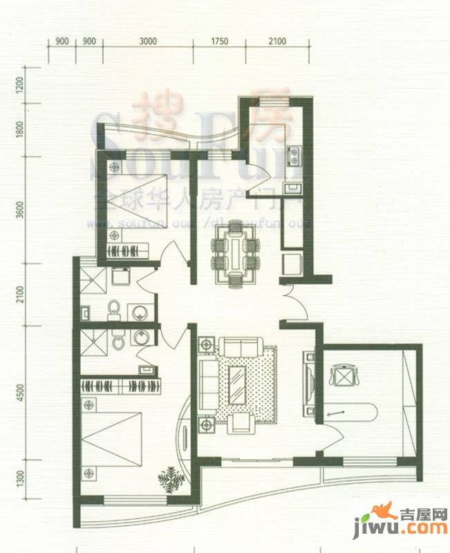 宏城金棕榈3室2厅2卫143.6㎡户型图