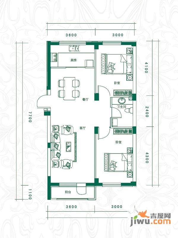 嵩森平安里2室1厅1卫89㎡户型图