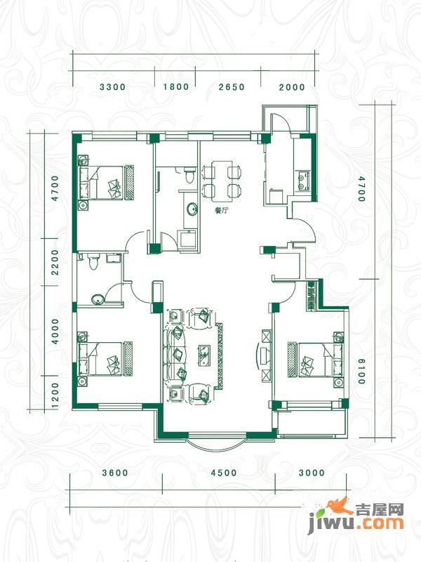 嵩森平安里3室2厅2卫136.9㎡户型图