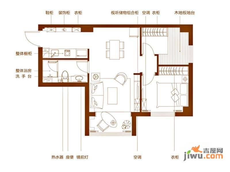 左岸经典1室1厅1卫63.2㎡户型图