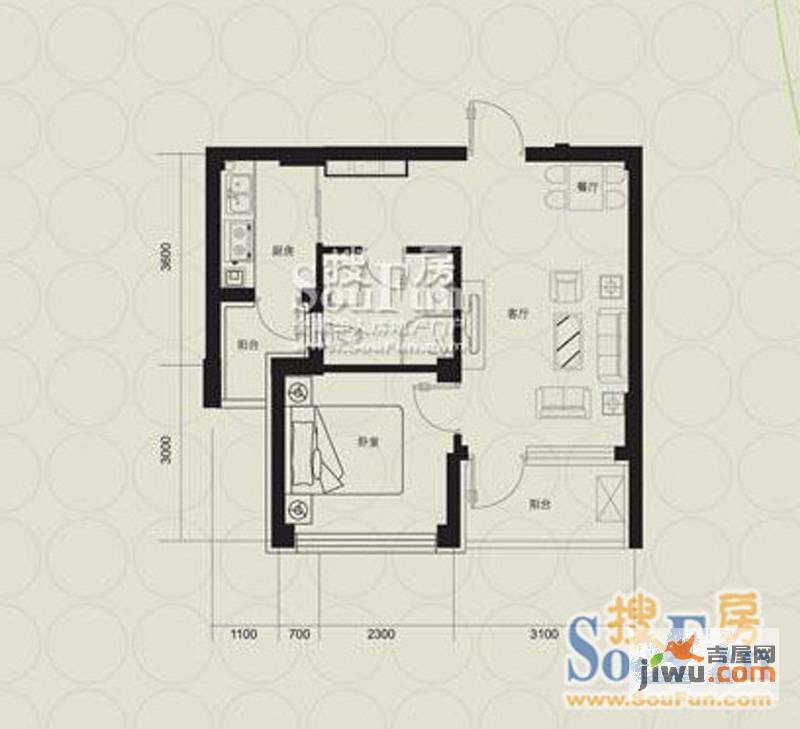 庭林熙谷1室1厅1卫50㎡户型图