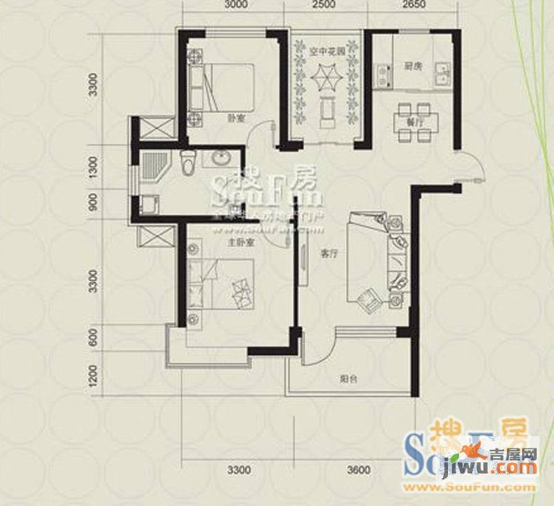 庭林熙谷2室2厅1卫84㎡户型图