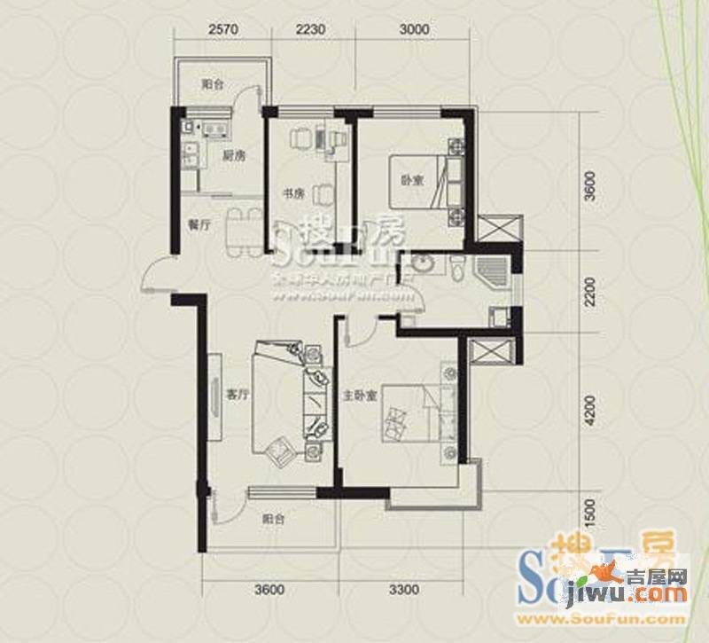 庭林熙谷3室2厅1卫96㎡户型图