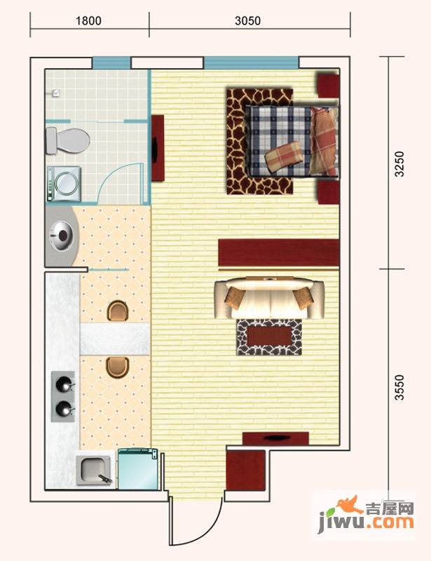 益嘉广场1室1厅1卫41.5㎡户型图