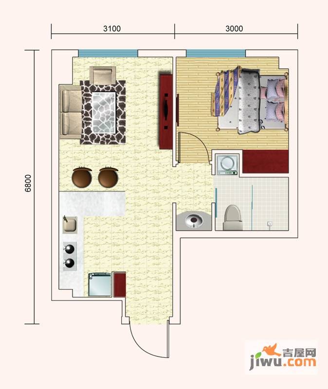 益嘉广场1室1厅1卫44.1㎡户型图