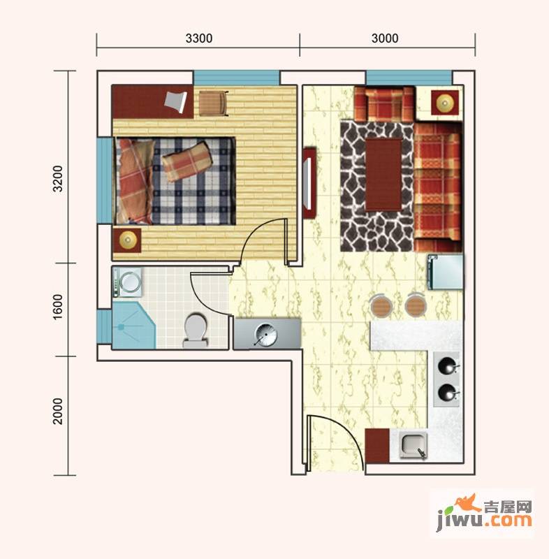 益嘉广场1室1厅1卫47.7㎡户型图