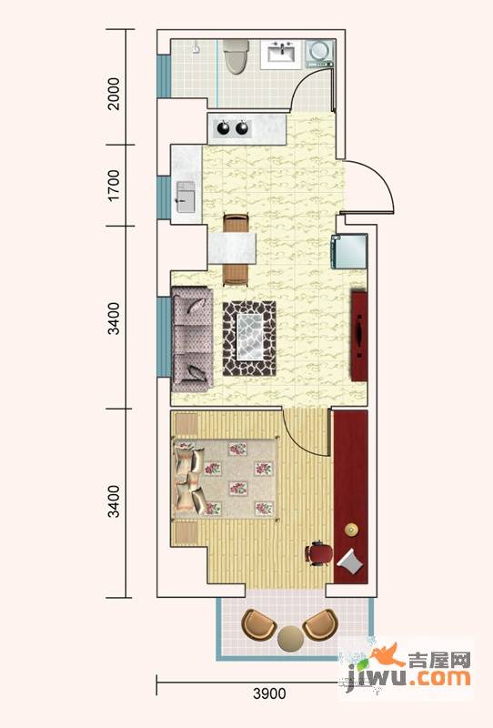 益嘉广场1室1厅1卫55.8㎡户型图