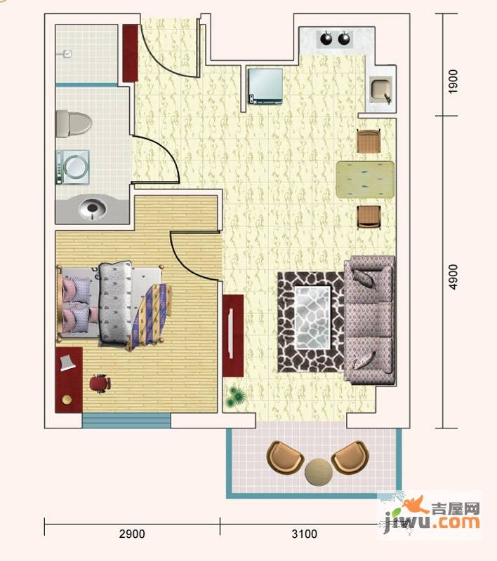 益嘉广场1室1厅1卫56.3㎡户型图