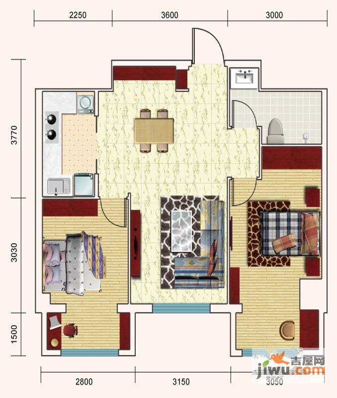 益嘉广场2室2厅1卫85.4㎡户型图