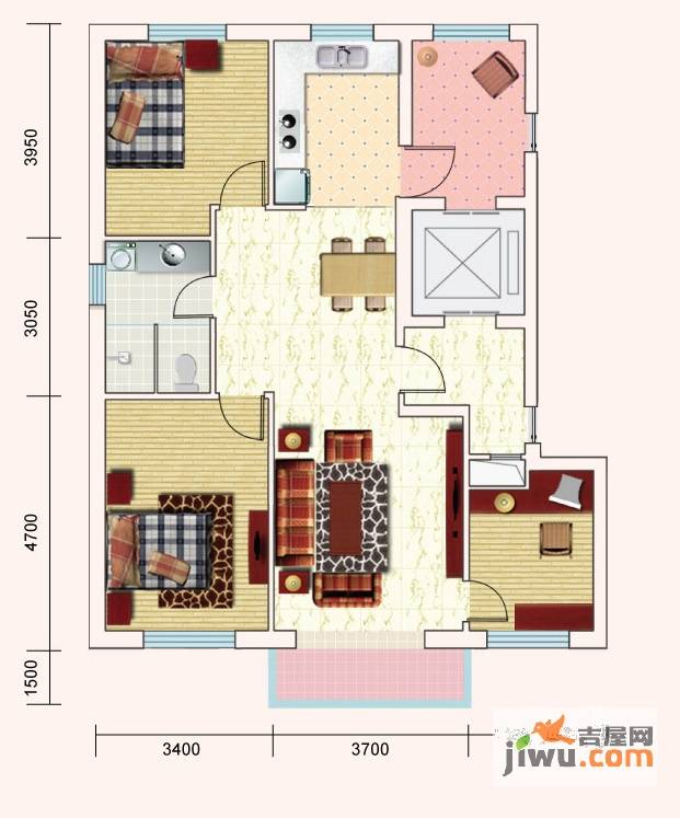 益嘉广场3室2厅1卫120.5㎡户型图