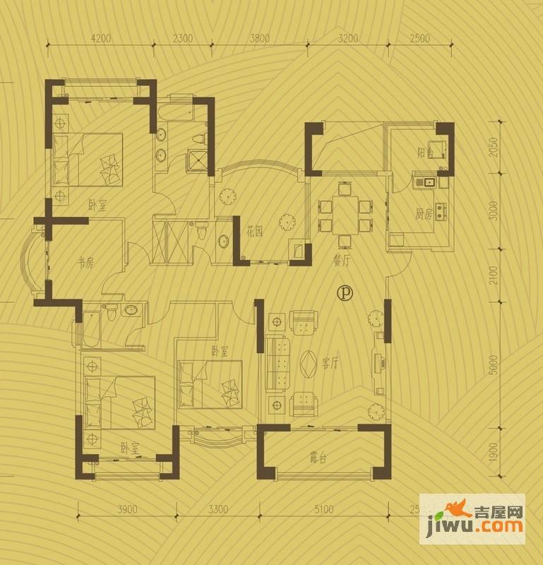 翡翠水城一期4室2厅3卫194㎡户型图