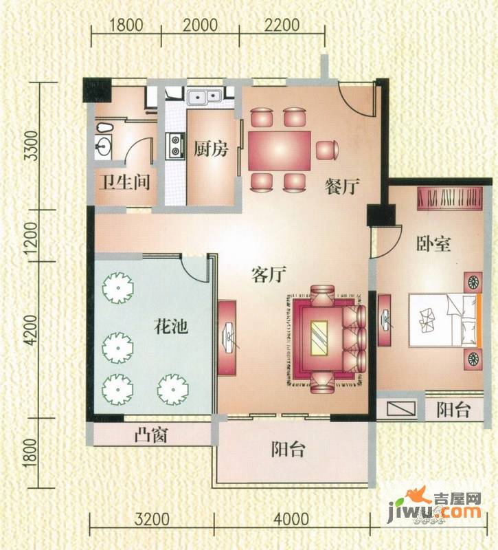 文锦阁1室2厅1卫97.9㎡户型图