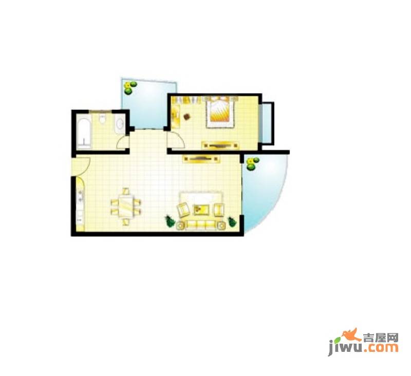 山海韵龙栖湾1室2厅1卫82.3㎡户型图